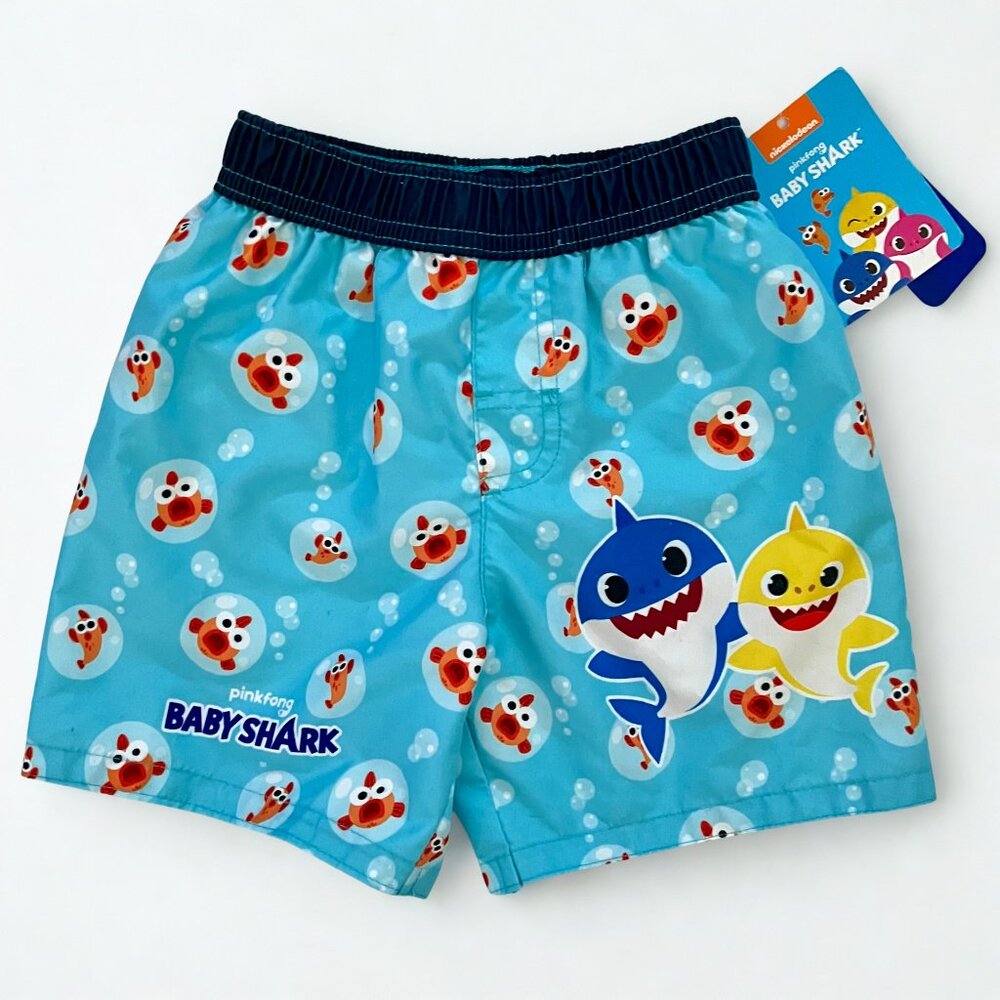Pinkfong Baby Shark NWT Toddler Boy Swim Trunks UPF 50+, Size 24M, Blue/Multi